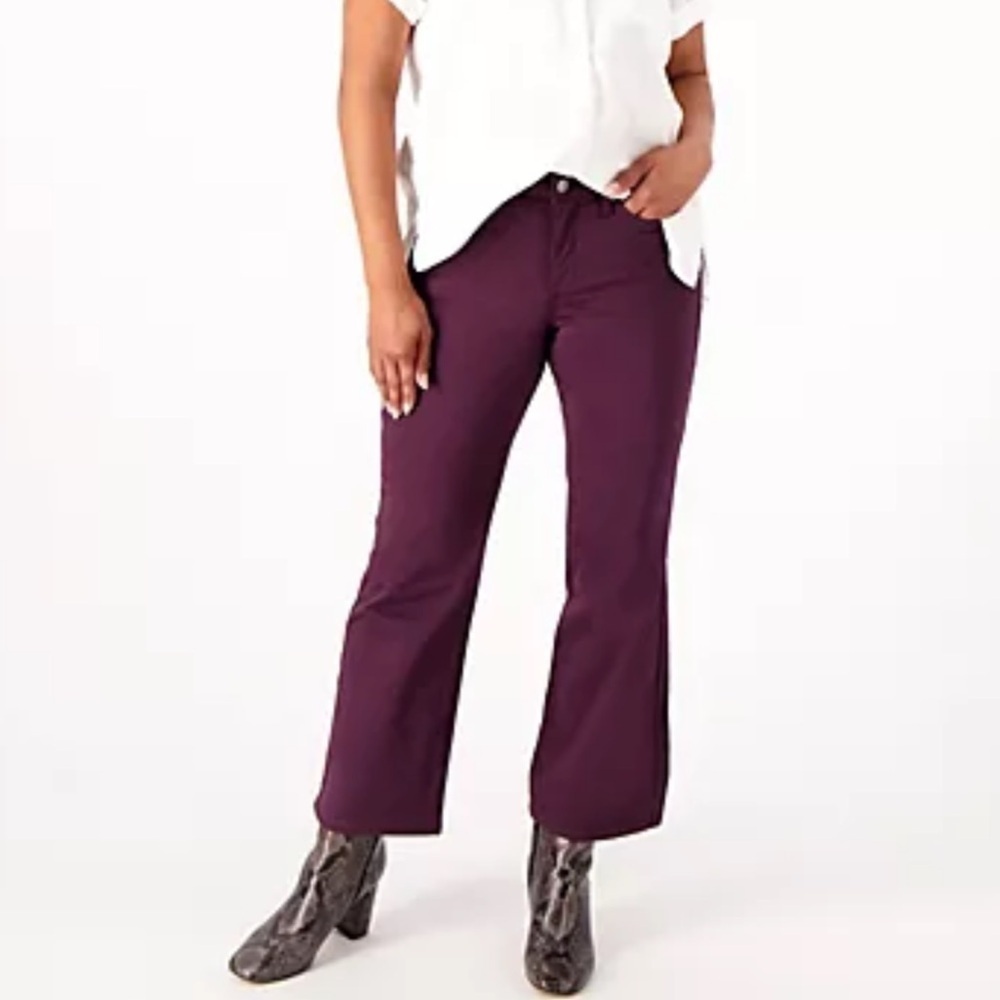 NWT NYDJ Eggplant High-Waisted Flared Ankle Crop Pants - Picture 4 of 11